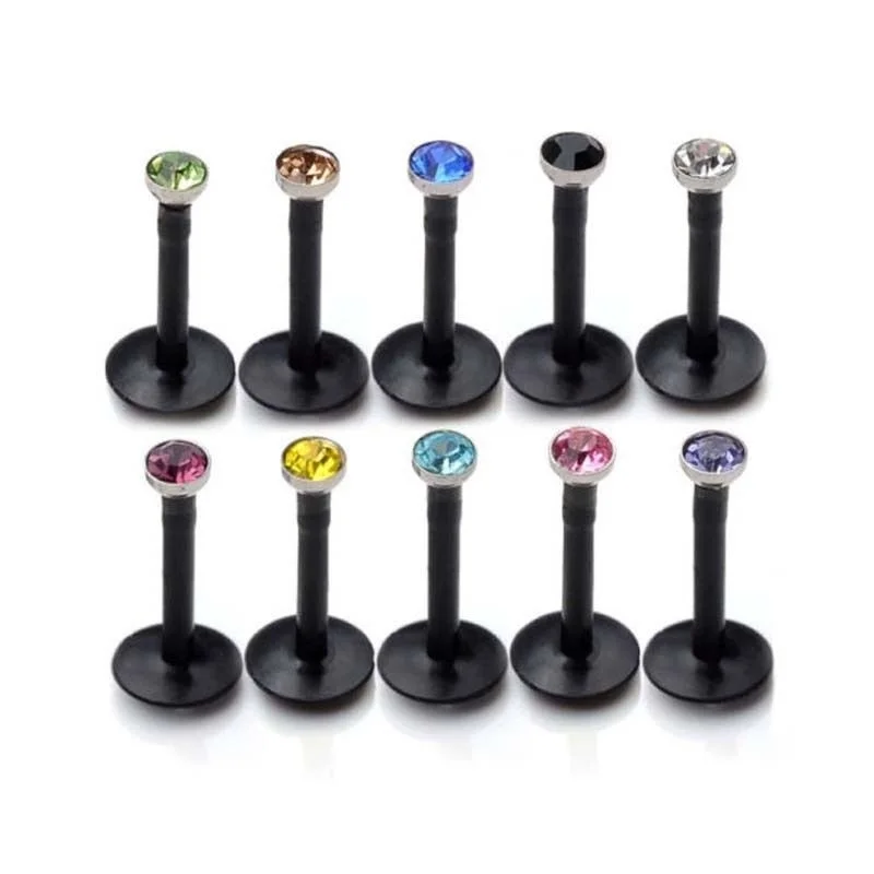 6pcs Nose Ring Nipple Piercing 16G Mixed Acrylic Crystal Bar Monroe Labret Stud Lip Ring Flesh Belly Fake Piercing Septum Grillz