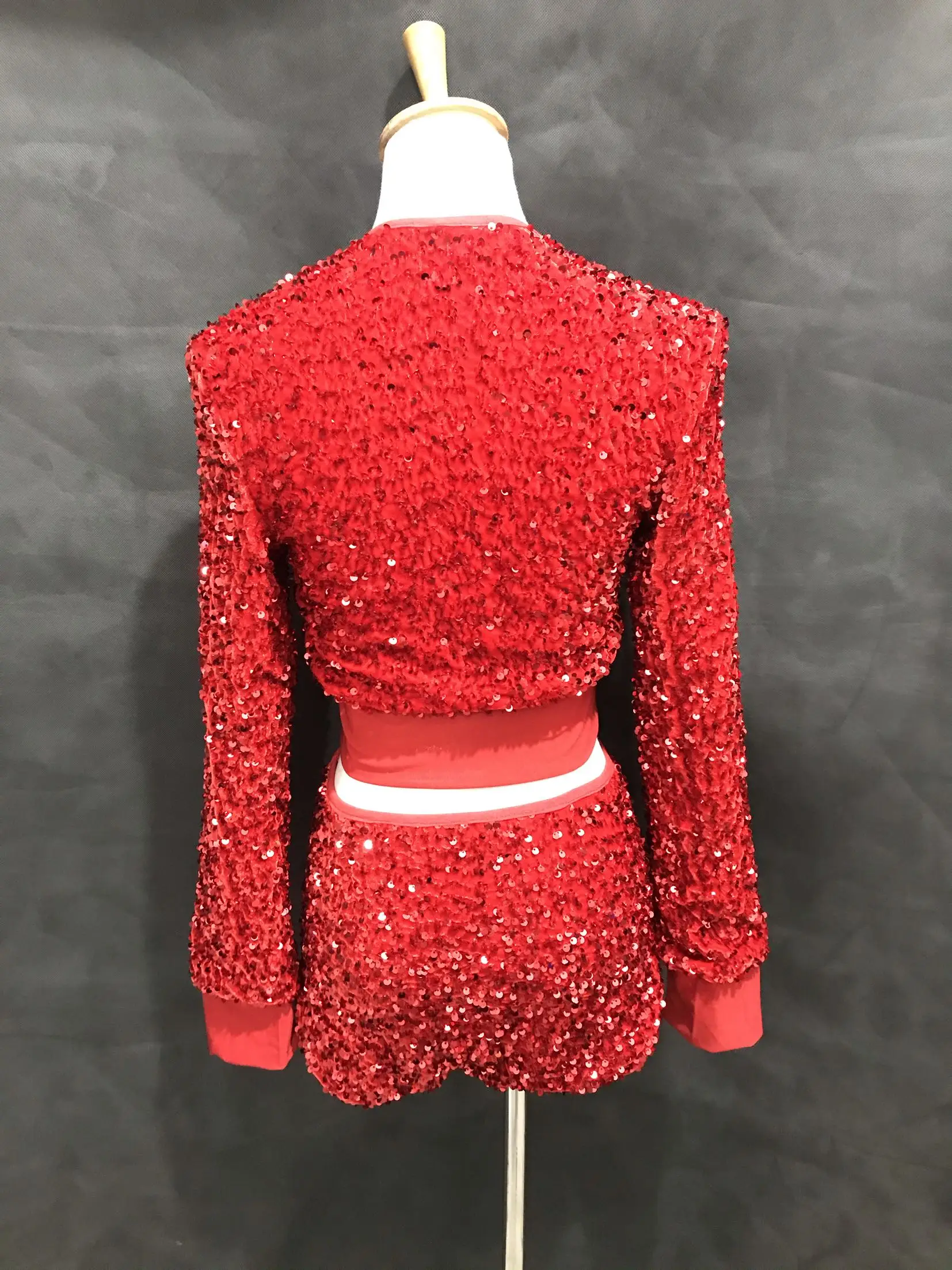 Jazz Dance Costume Red Black Glitter Sequins Tops Shorts Split 2-Piece Set Women DJ Dancer Team Singer Sexy Bar Stage Wear