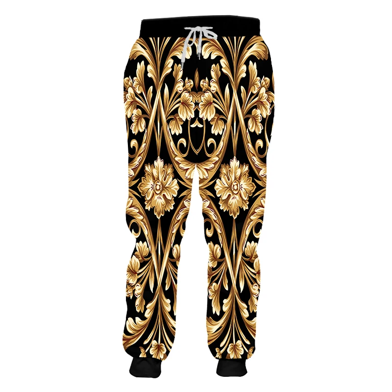 

LCFA Dropship Sweatpants Men 3D Print Gold Flower Luxury Royal Baroque Jogger Pants Casual Hip Hop Streetwear Length Trousers