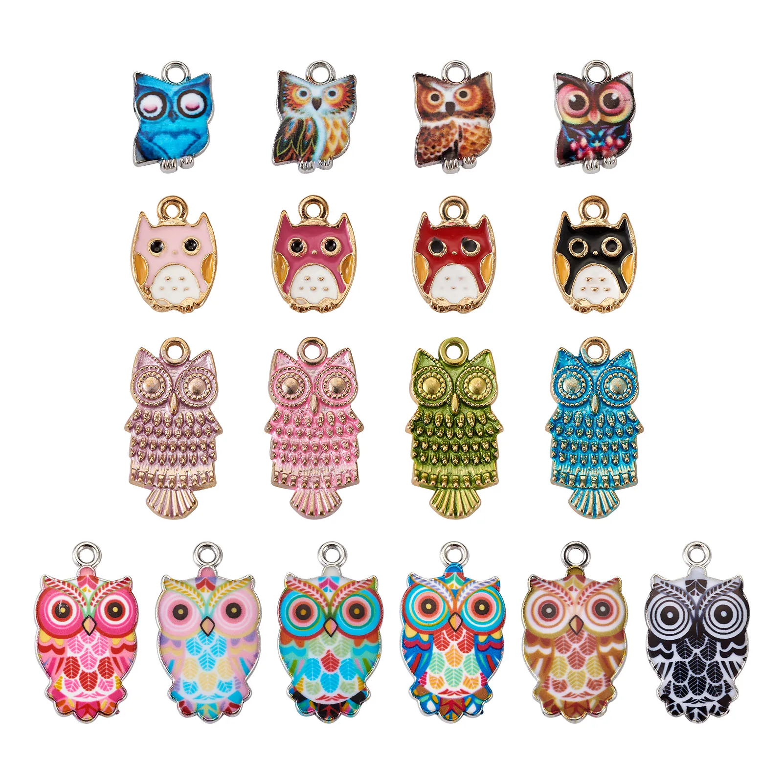 1 Box Mixed Color Alloy Enamel Pendants Owl & Skull Shape Charms Halloween Theme for Necklaces Bracelets DIY Jewelry Making