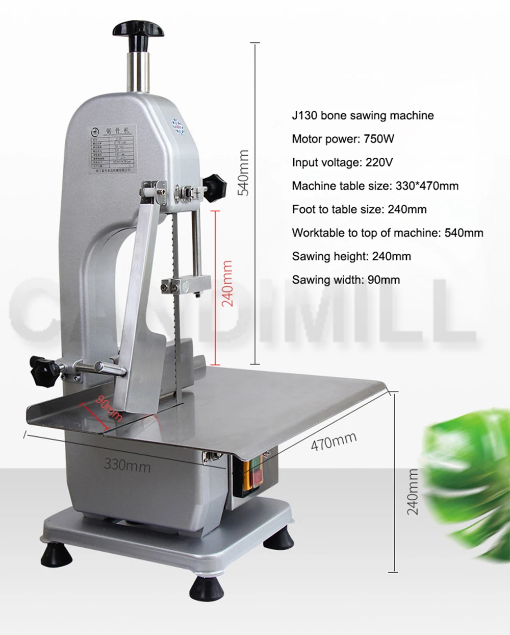 CANDIMILL Electric Bone Cutter Sawing Machine Commercial Cut Frozen Meat Trotter Ribs Fish Bone Cutting Machine