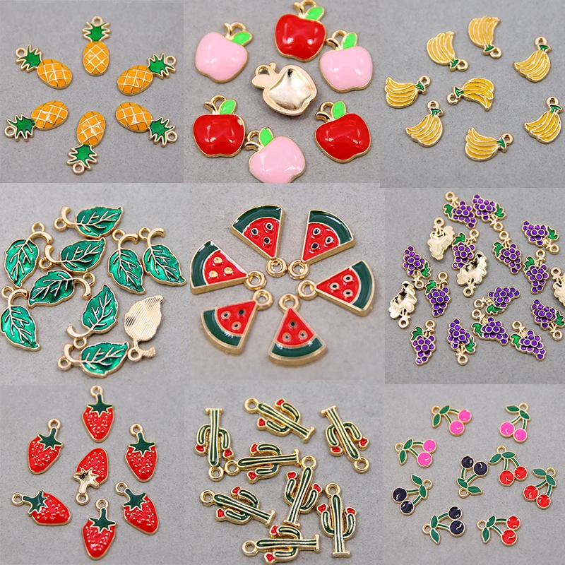 6pcs/lot Cute Enamel Charms for Earrings Pendants Necklace Fruit Strawberry Watermelon Pineapple Charms DIY Bracelet Jewelry