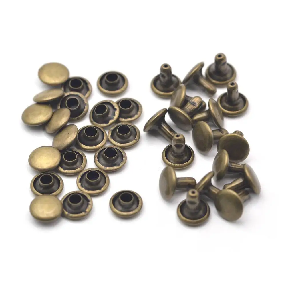 KALASO 100pcs Brass Material Round Double Cap Rivet Stud Collision Nail Spike Rock Leathercraft Shoe Bag Belt Garment Bracelet