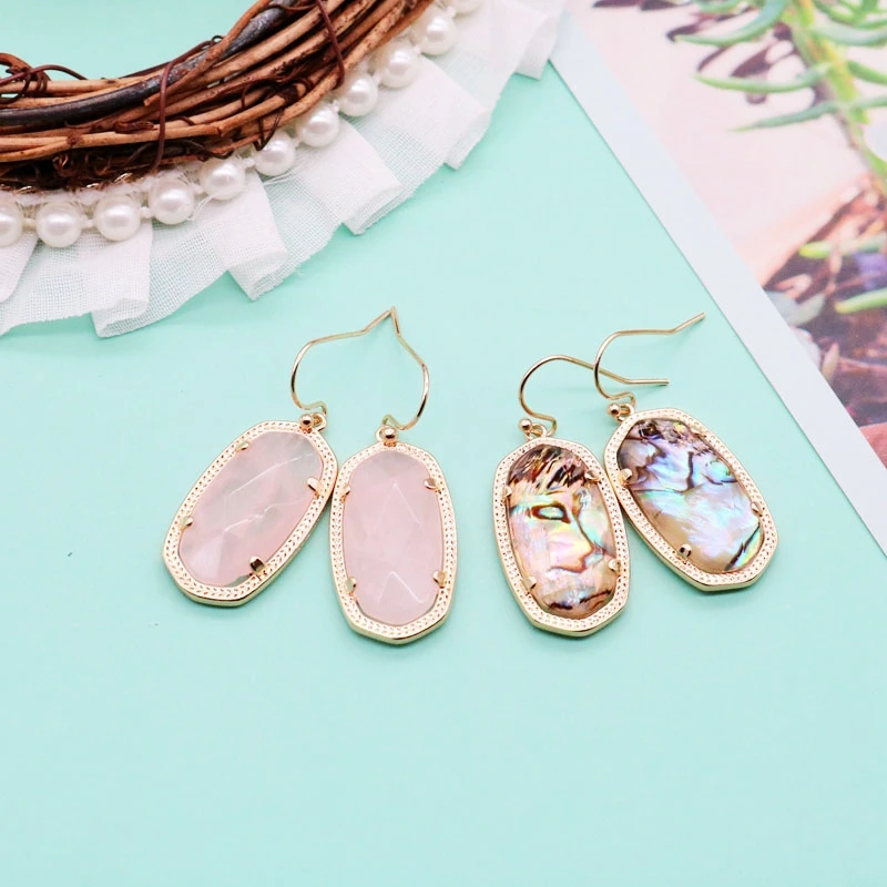 Natural Stones Pink Geometric Abalone Shell Earrings Copper-Material Exquisite Jewelry