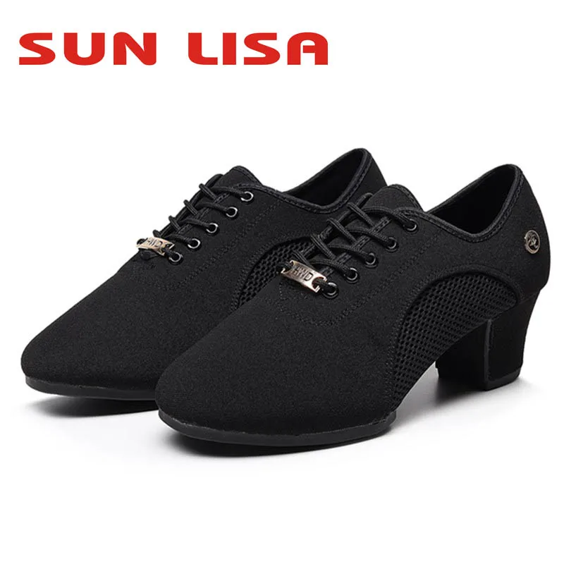 

SUN LISA Women's Indoor & Outdoor Oxford Leather & Rubber Sole Chunky Heel Sneaker Ballroom Modern Latin Dance Shoes