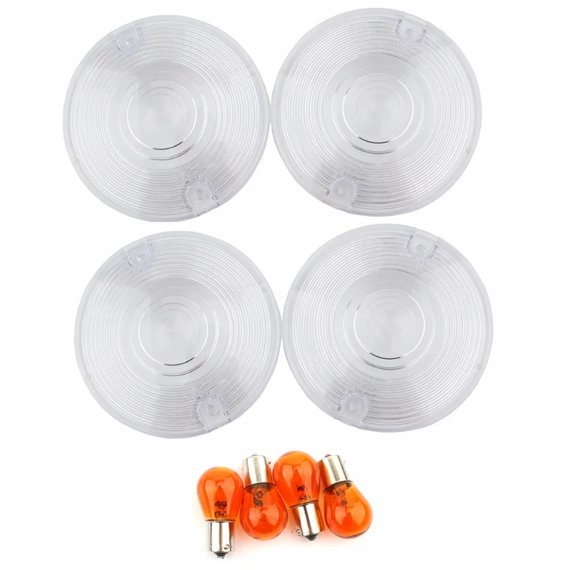 4 x Smoke Turn Signal Light Lens Cover & Bulb For Harley Davidson Touring Electra Glides Road King Smoke