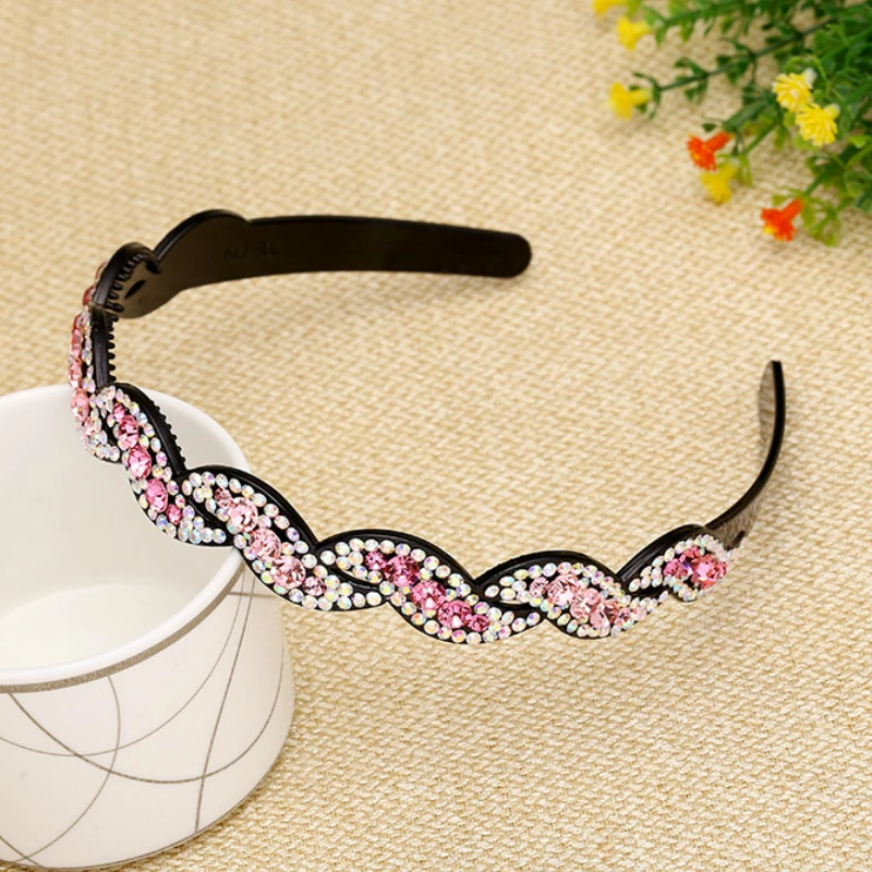 Korean Colorful Rhinestone Toothed Headband Toughness Plastic Clamping Hair Accessories for Girls Angel Costume  Hair Bow