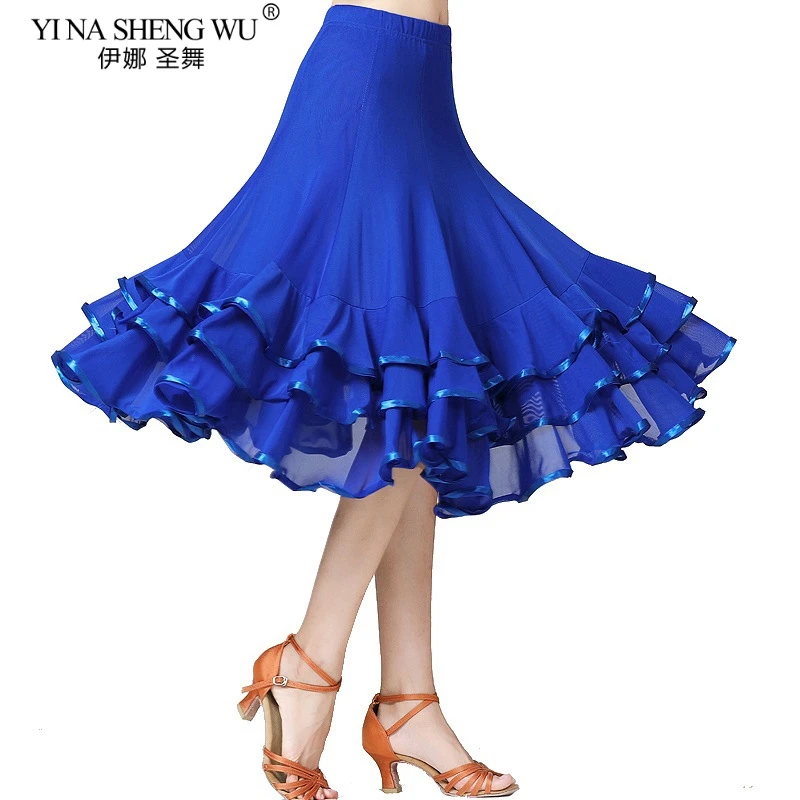 New Women Modern Dancing Costume Flamenco Waltz Ballroom Dance Skirt Classical Competition Layered Big Swing Spanish Skirts