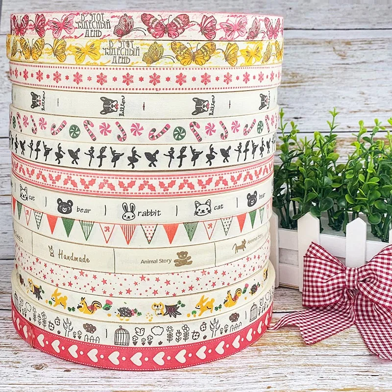 15mm Cotton Ribbon Handmade Flower Pattern Printed Cotton Ribbons For Christmas Wedding Decoration DIY Sewing Fabric