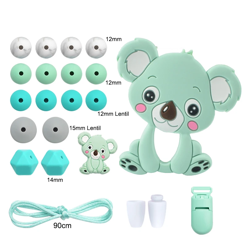 LOFCA Baby Silicone Teether DIY Baby Teething Necklace Food Grade Cartoon Raccoon Panda Pacifier chain Clip Beads Toy Sets