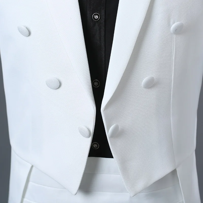 Tuxedo Dress Mens Classic Black White Shiny Lapel Tail Coat Tuxedo Wedding Groom Stage Singer Blazer Pants Suits Set Dress Coat