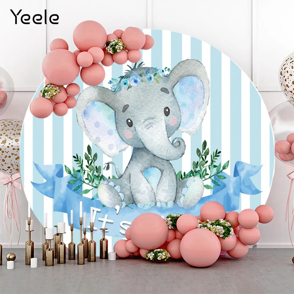 

Yeele Newborn Baby Shower Boy Round Backdrop Circle Elephant Safari Party Photography Background Custom Polyester Photo Studio