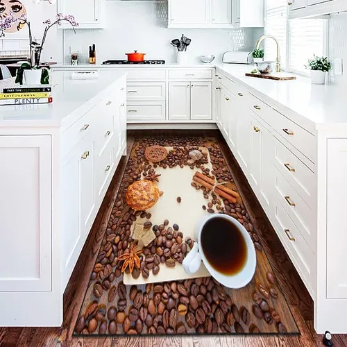 Halıdepo Modern Kitchen Coffee Themed Slim Design Machine Washable Carpet Anti-Slip Soles