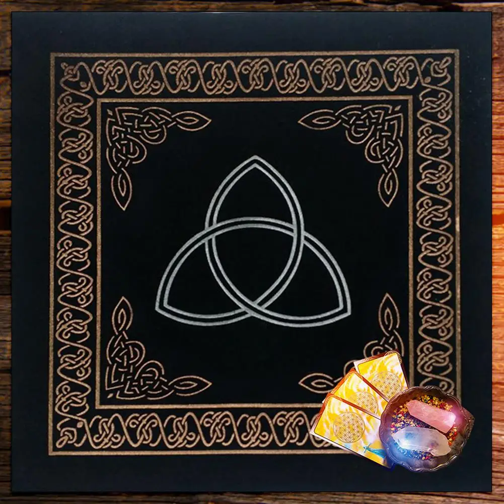 0.5x0.5m Triple Moon Pentacle Pentagram Altar Cloth Divination Astrology Tarot Cards Game Tablecloth Velvet Board Game Pad