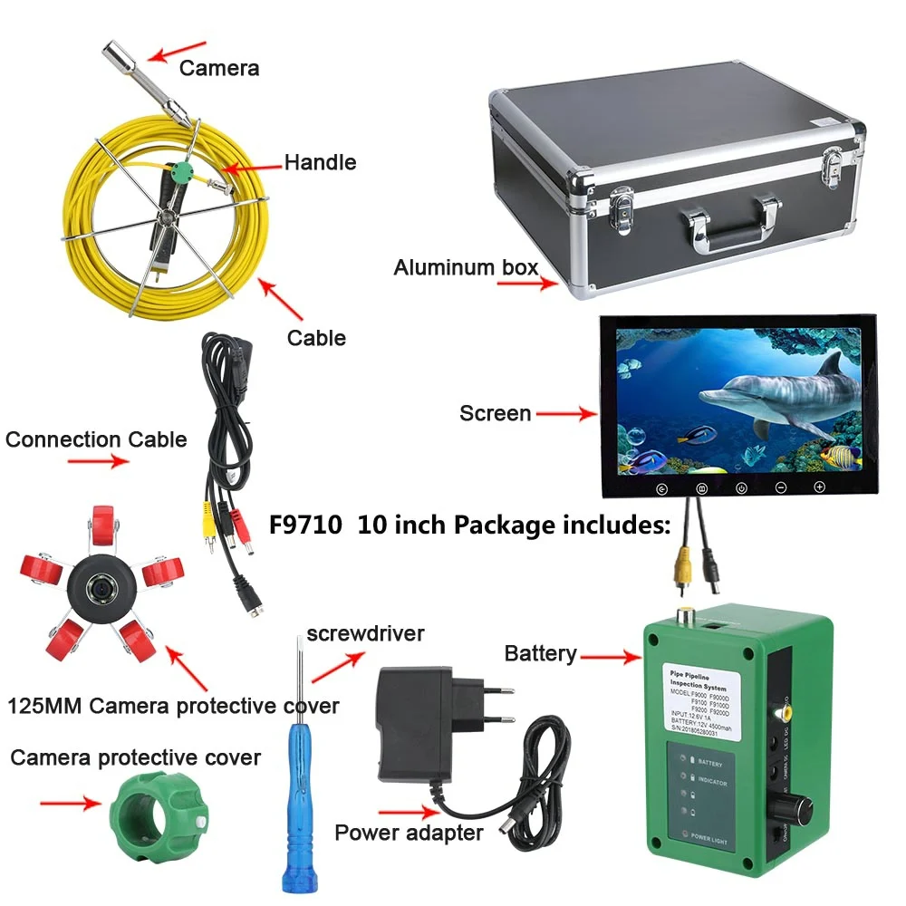 Industrial Drain Pipe Sewer Inspection Endoscope System 22mm IP68 Waterproof 1000 TVL Camera With 6W LED Lights 10 Inch Monitor