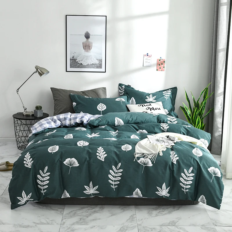 

2021 Four-piece bedding simple cotton double household bed sheet quilt cover thickening sanding dormitory bed sheetp green color