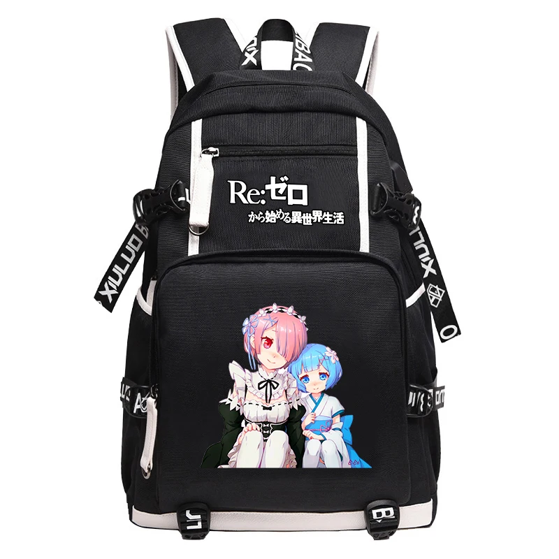 

RE:ZERO-STARTING LIFE IN ANOTHER WORLD Anime School Backpack USB Laptop Bagpack Women Travel Back Pack Cartoon REM RAM Bookbag