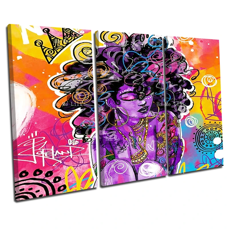 African American Women Black Girl Music Wall Art Queen Praying Self Love Scrawl Hippie Canvas By Ho Me Lili Painting Decor