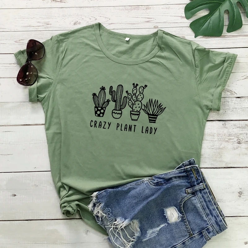 Cute Women Crazy Plant Lady T-shirt Funny 90s Plant Mama Gift Tshirt Casual Summer Short Sleeve Graphic Gardening Tee Shirt Top