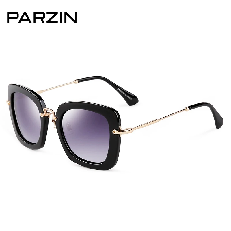PARZIN Black Square Frame Polarized Sunglasses UV400 Driving Vintage Shades For Women High Quality Eyewear With Accessories 9535