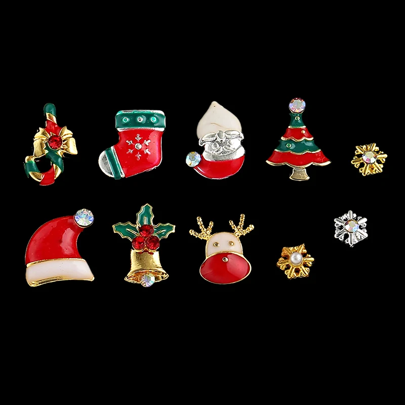 9 Designs Christmas Tree sock snowflake Nail Art Decorations Alloy Metal DIY 3D Nail Rhinestones Accessories Jewelry Tools