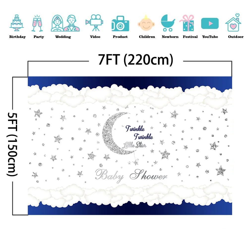 Twinkle Twinkle Little Starการถ่ายภาพพื้นหลังSilver Star Moon Glitter Baby Showerฉากหลังตกแต่งPhotocall Photo Studio
