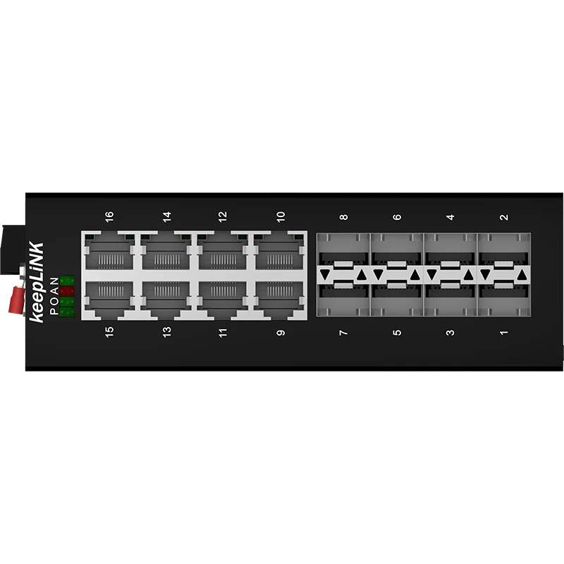 16-o gigabit industrial do porto controlou o interruptor do ruído-trilho 8 entalhes de sfp 8 rj45ports ip40