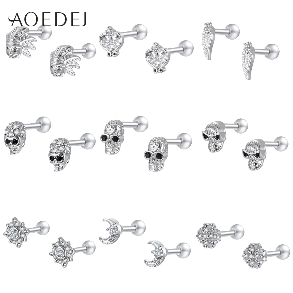 

AOEDEJ Skull Stud Earrings 316L Stainless Steel Crystal Earring for Men Women Hip Hop CZ Jewelry Gifts Accessories