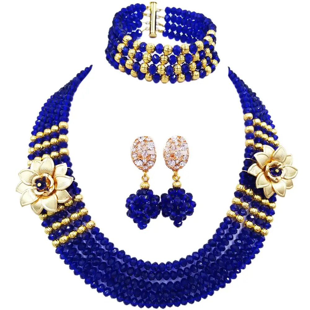 Juego de joyas de collar de boda africano, cuentas nigerianas de color azul  real, maravilloso / Joyería de moda, image size:1000x1000