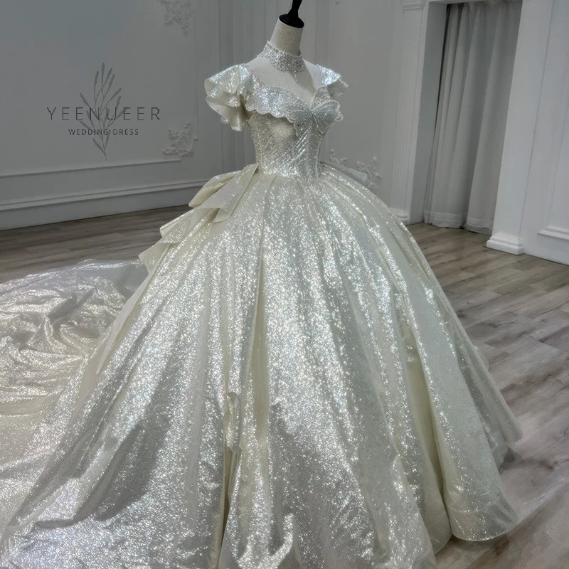 Yeenueer 2022 Hot Sale Wedding Dress  Plus Size Sweetheart Backless Sweep Train Bridal Bling Luxury Beading Sequins