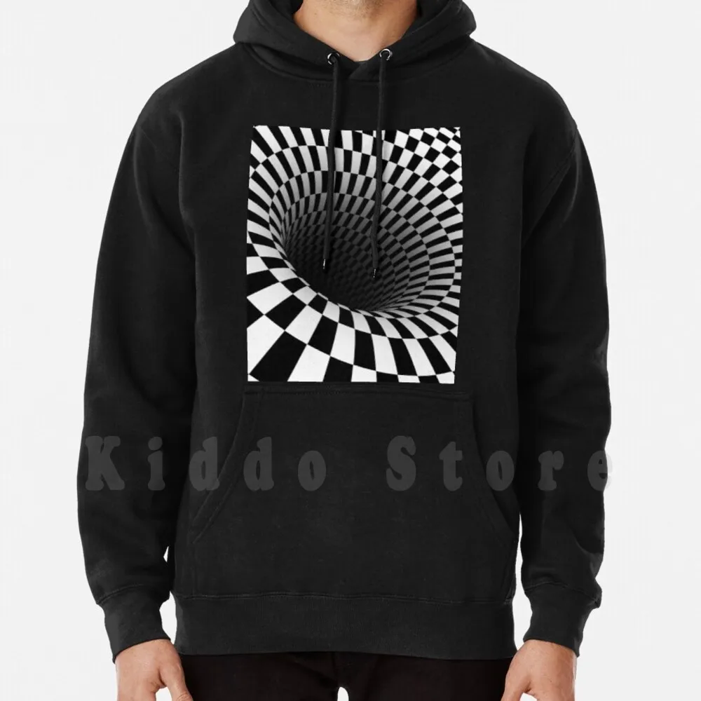 Black And White Optical Illusion Hoodie Long Sleeve Optical Illusion Checkerboard Black And White Black White