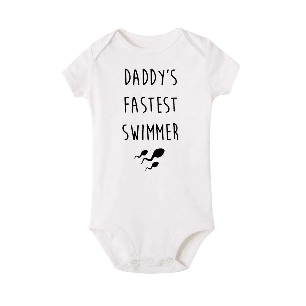 

Daddy's Fastest Swimmer Letter Printed Funny Newborn Baby Bodysuit Cotton Short Sleeve Body Baby Rompers Boys Girls Cute Oneises