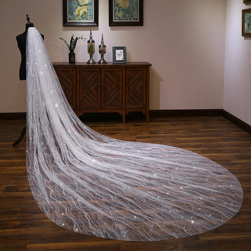 High Grades Sparkly Bronzing Bling 300cm 2023 Bridal Wedding Veils Bridal Veils Long Cathedral Length Beads Bride Veil With Comb