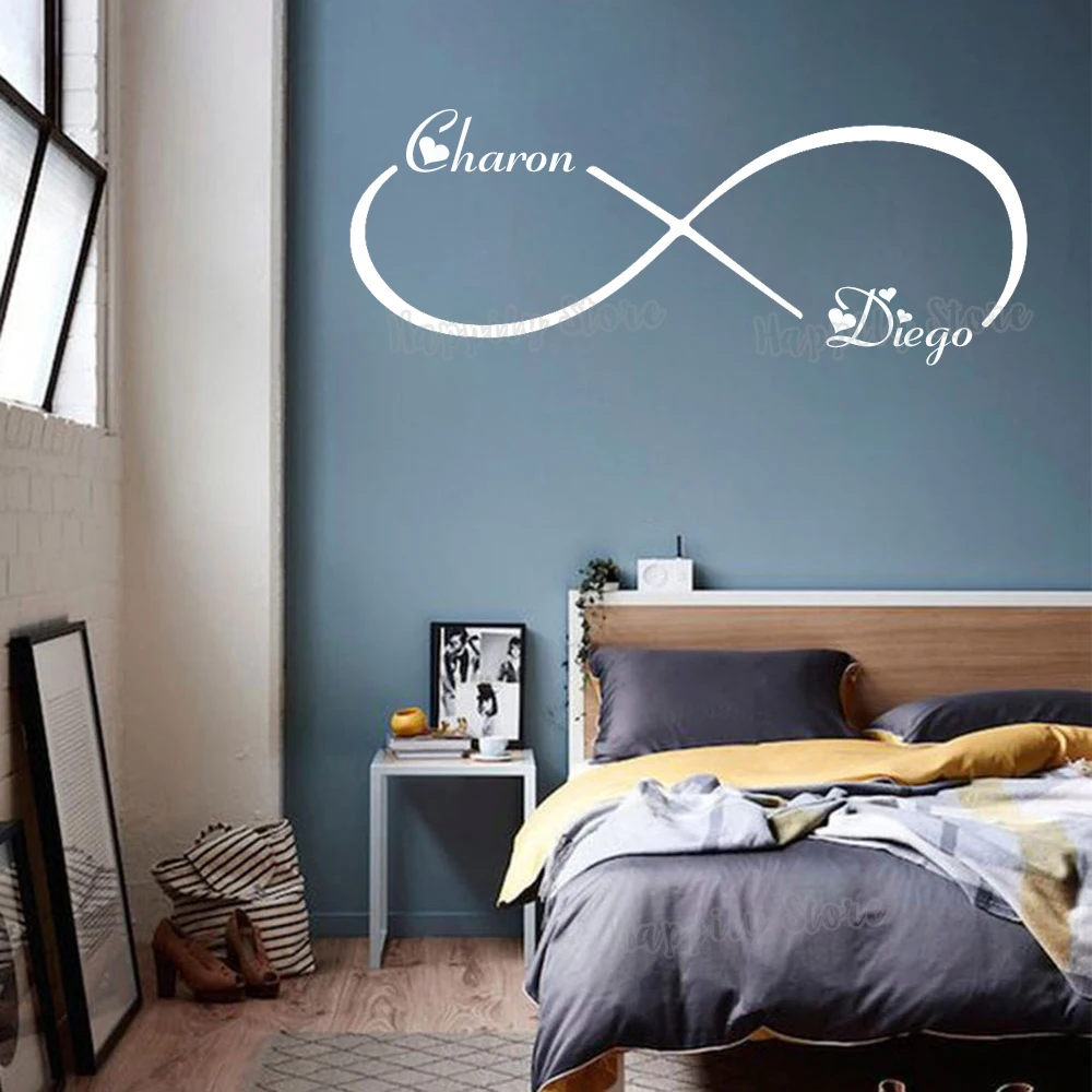 Infinite Love Decal Custom Couple Names Wall Decals Infinity Heart Love Wall Vinyl Sticker Wedding Decor for Master Bedroom G944