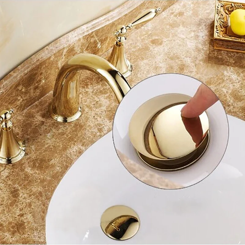 Gold&Antique Brass Push Down Push Up Drain Pop Up Sink Drain With Overflow For Basin Spout Water Inlet Angle Valve GZ-8416K