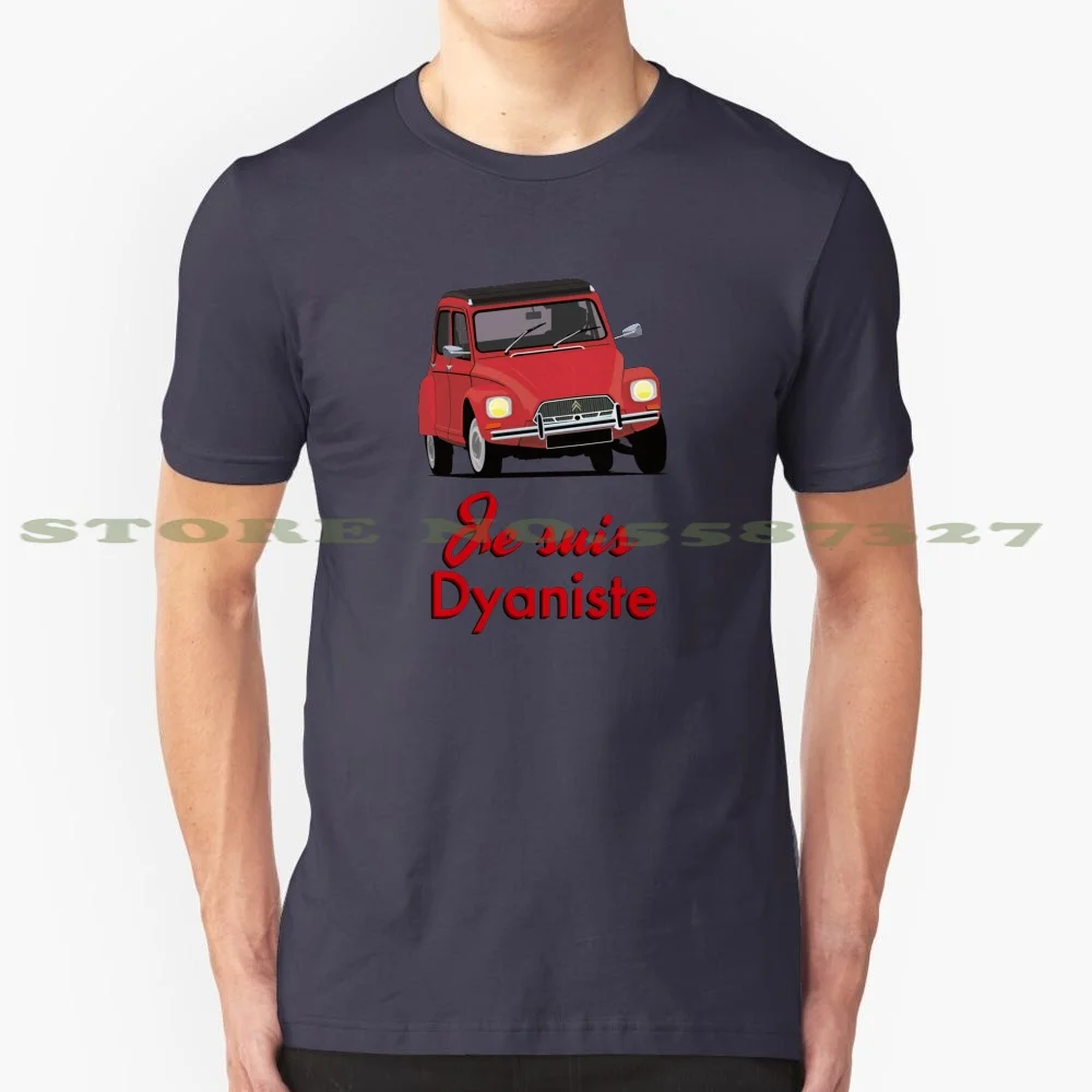 Je Suis Dyaniste-Citro?N Dyane-Red-Illustration 100% Pure Cotton T-Shirt Classic Car Vintage Car Retro Cars Cornering Car