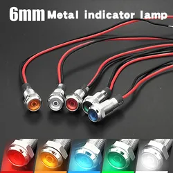 10pcs 6mm Flat head LED Metal Indicator light waterproof Signal lamp 3V 5V 6V 12V 24V 220v with wire red yellow blue green white