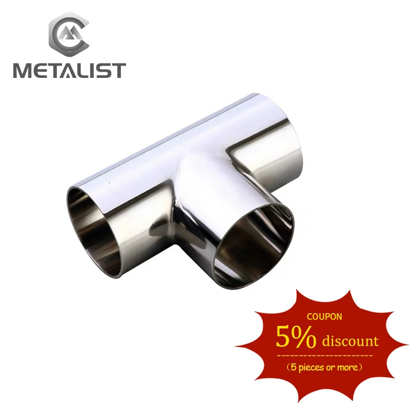 

METALIST OD 57mm.63mm High Quality SS304 Stainless Steel Sanitary T Shape Pipes Weld TEE 3 Way Pipe Fitting