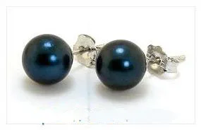 

New Favorite Pearl Store AAA 7-7.5mm Black Akoya Cultured Pearl Earring Studs 14K White Gold Fine Jewelry Lady Gift