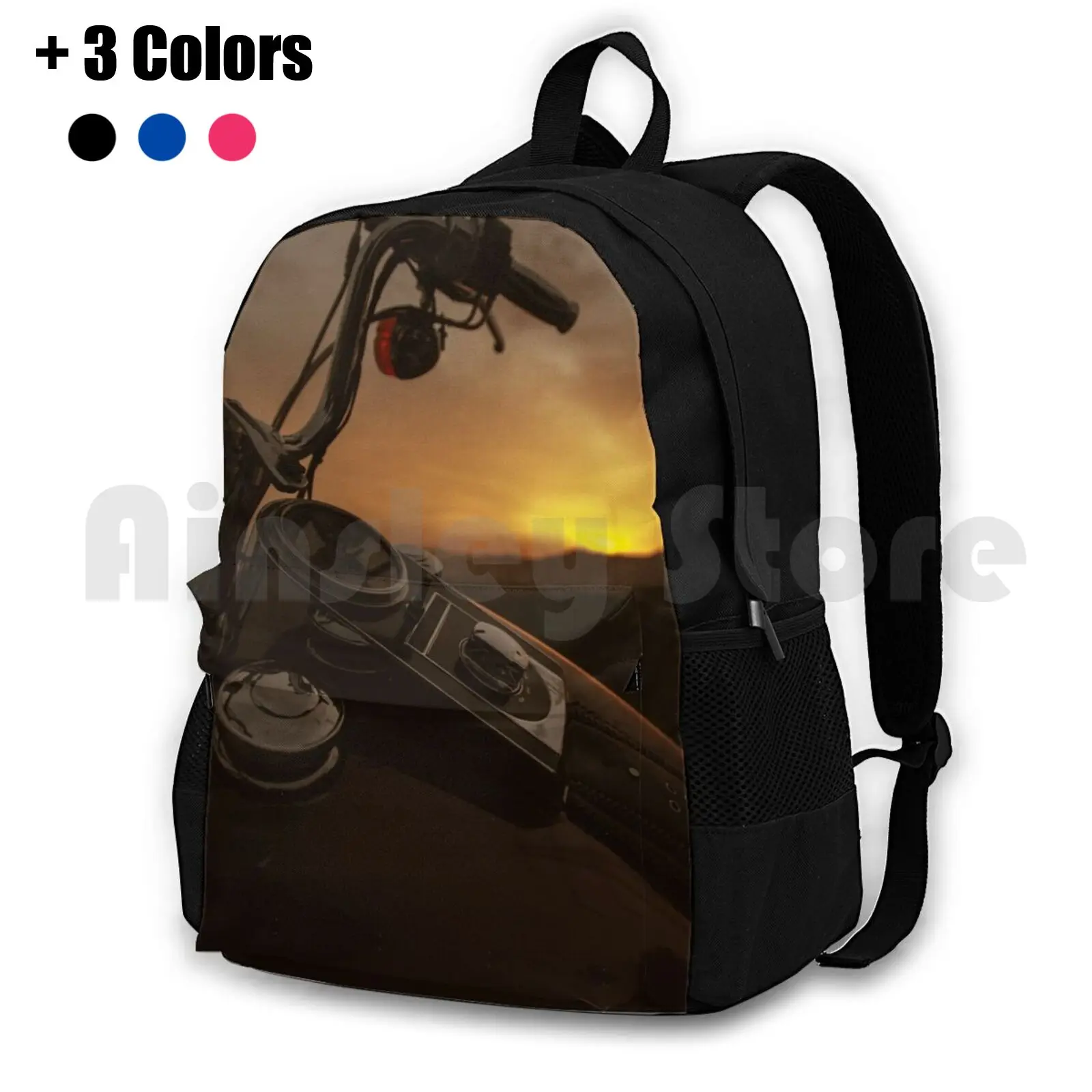 In The Sunset Outdoor Hiking Backpack Waterproof Camping Travel Tacho Tank Dash Red Retro Vintage Stylized Stylish Biker Bike