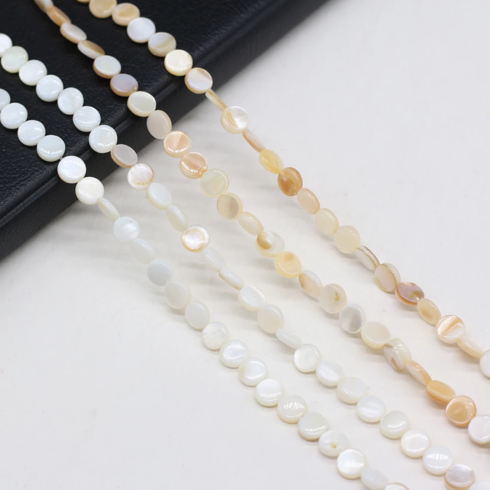 6/8/9/10/11mm Natural Shell Beads Coin Mother of Pearl Shell Loose Beads for DIY Charm Necklace Bracelet Jewelry Making 14\'\'