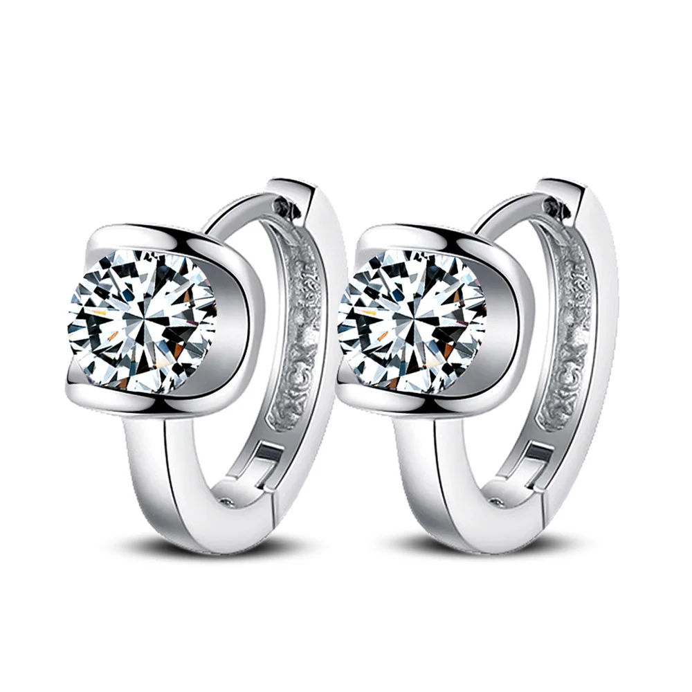 100% 925 Silver Needle Jewelry Buckle Earrings High-grade Zircon Girl Pendientes Plata Brincos Button Earrings For Women