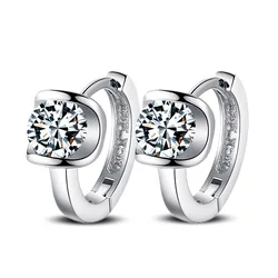 100% 925 Silver Needle Jewelry Buckle Earrings High-grade Zircon Girl Pendientes Plata Brincos Button Earrings For Women