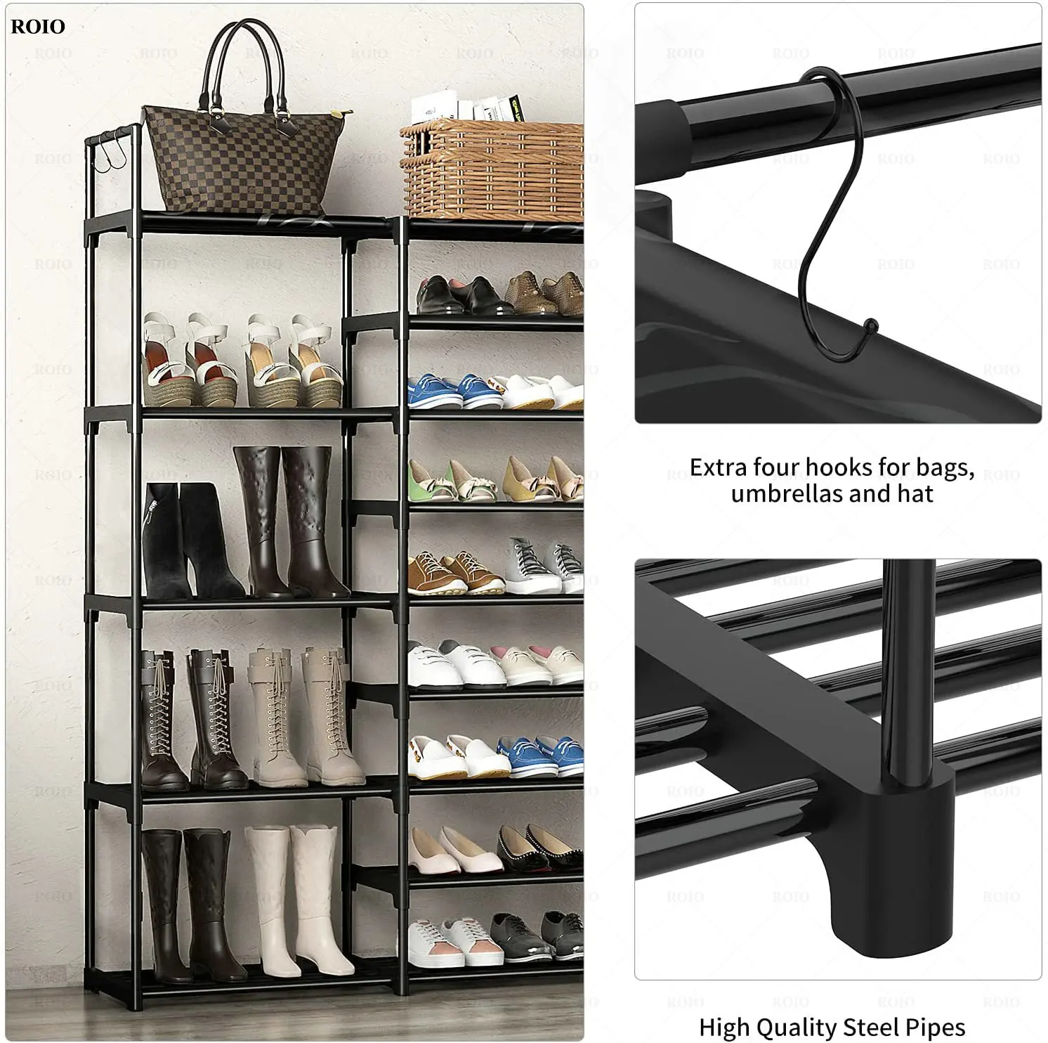 DIY Assembled Shoe Rack Spray Painted Iron Tube Frame Shoes Boots Shelf Hallway Space-saving Shoe Organizer Stand Holder