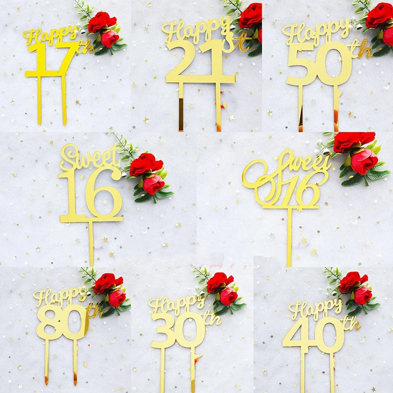 Number Cake Topper Happy17th 18th 30th 40th 50th 60th 70th 80th Year old Acrylic Cake Topper Birthday Party Cake Decorations