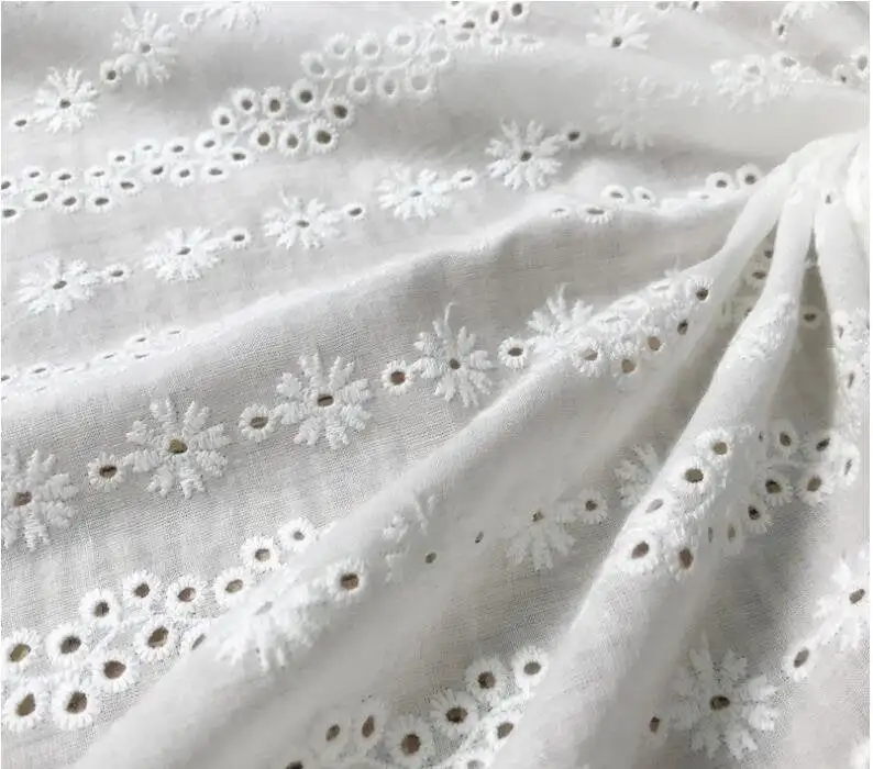 

Off White Cotton Lace Fabric By Yard, Cotton Eyelet Floral Fabric, Wedding Dress Fabric, Overlay Or Costume Design 53" Wide