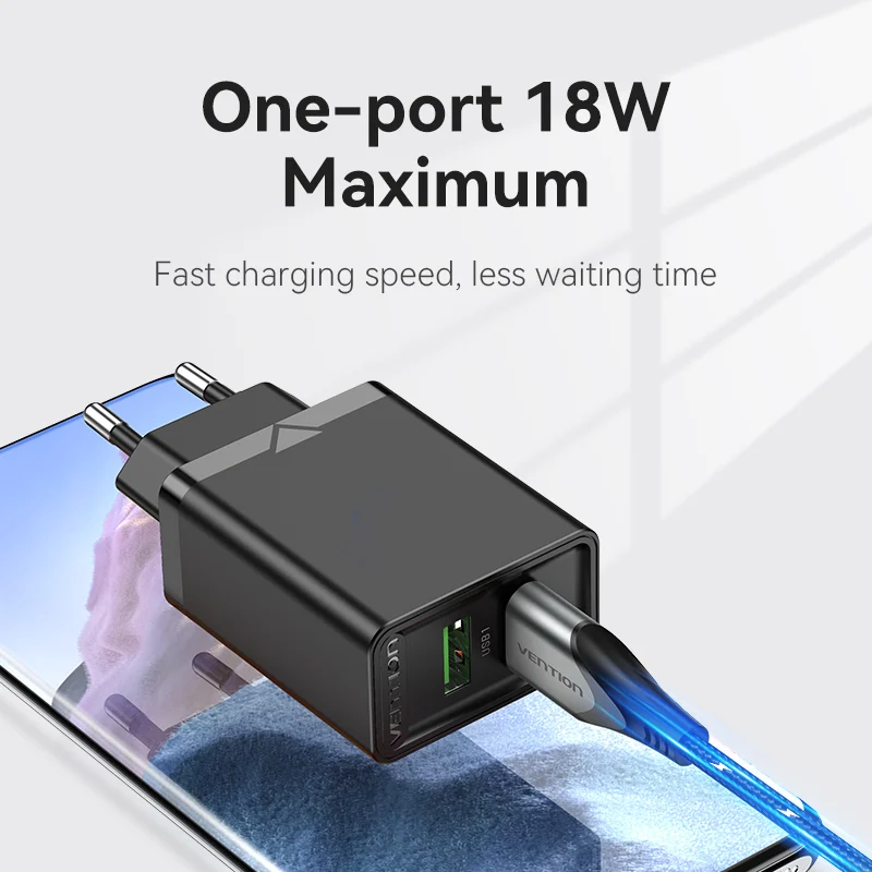 Vention Dual USB Charger EU Plug 3.4A Max Fast Charging Portable Phone Charger for iPhone Samsung Xiaomi Quick Charge 3.0 Charge