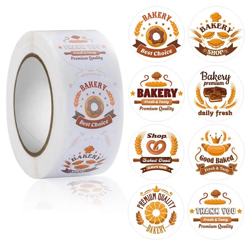 Baked with Love Stickers 500pcs Round Bread & Coffee Seal Labels for Box,Bottles,Baked Goods Packing, Wrapping, Small Business