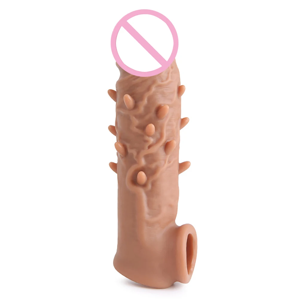 Realistic Dildo Condoms Reusable Penis Sleeve Soft Dick Extender Enhancer Delayed Ejaculation Cock Enlargers Sex Toys for Men