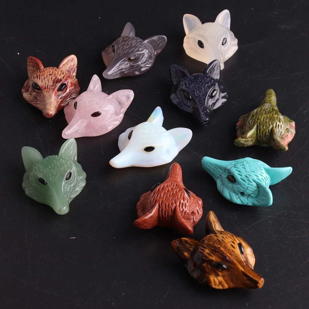 Wholesale 6pcs/lot Wolf Head Pendant Natural Stone Accessories DIY Handcrafts Healing Crystal Animal Jewelry Quartz Necklace